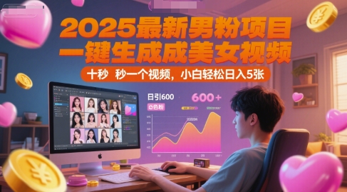 2025最新男粉项目，一键生成美女视频，日引600+色粉 十秒一个视频，小白轻松日入5张【揭秘】-云创项目库