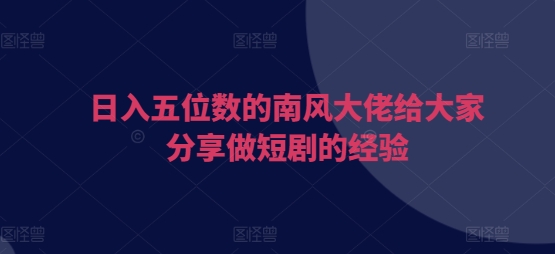 日入五位数的南风大佬给大家分享做短剧的经验-云创项目库