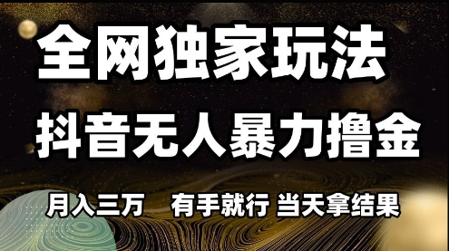全网独家玩法抖音无人暴力撸金，月入3W，有手就行，当天拿结果【揭秘】-云创项目库