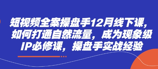 短视频全案操盘手12月线下课，如何打通自然流量，成为现象级IP必修课，操盘手实战经验-云创项目库