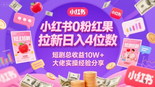 小红书0粉红果短剧拉新日入4位，数短剧总收益10W+大佬实操经验分享-云创项目库