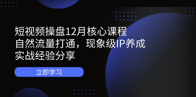 短视频操盘12月核心课程：自然流量打通，现象级IP养成，实战经验分享-云创项目库