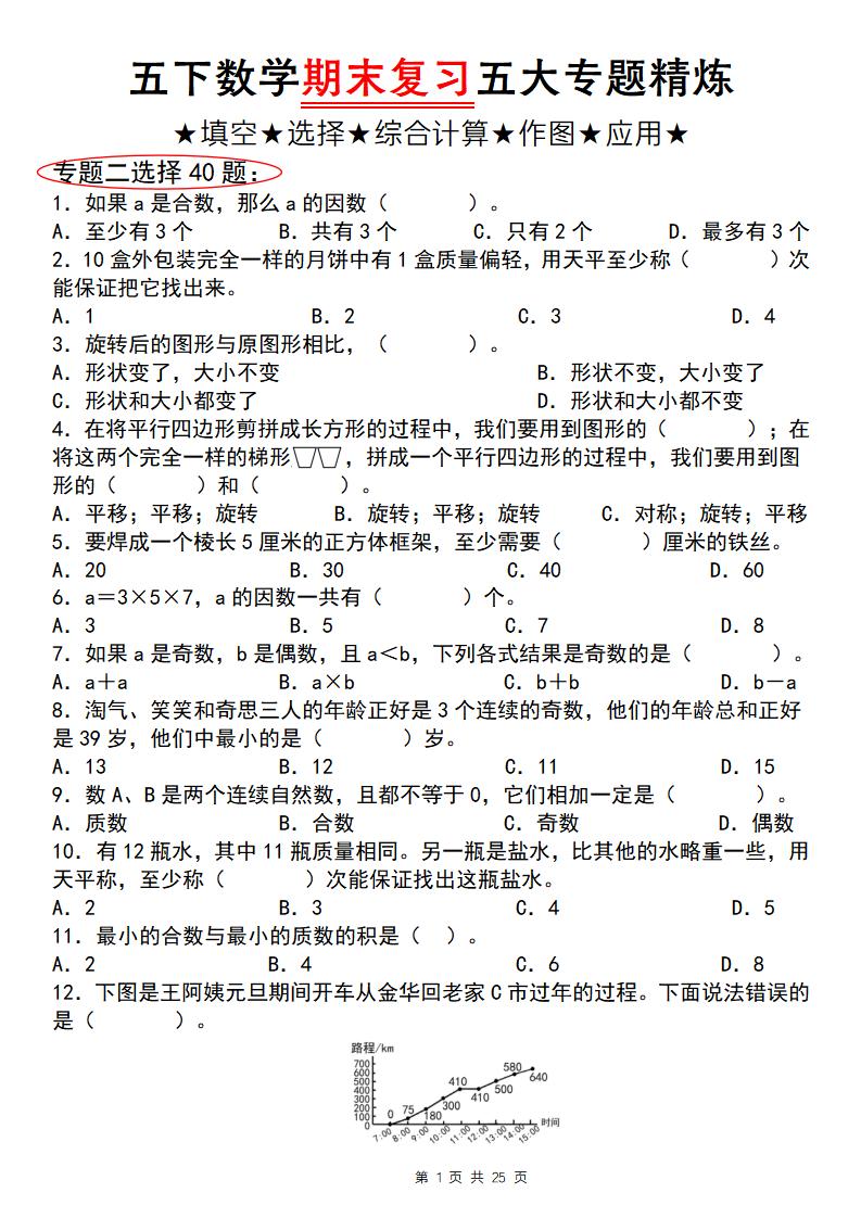 五下数学【期末复习五大专题精炼（专题二：选择）】-云创项目库