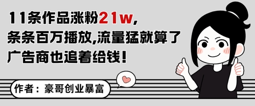 11条作品涨粉21W，条条百W播放，流量猛就算了，广告商也追着给钱-云创项目库