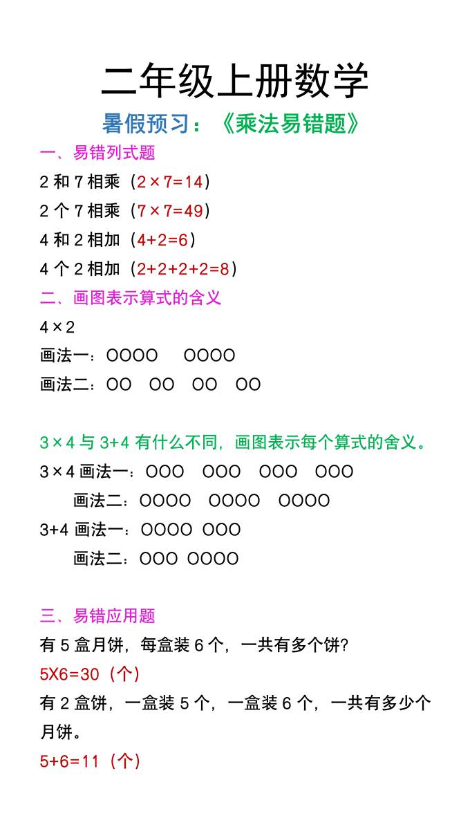 二年级上册数学暑假预习《乘法易错题》-云创项目库