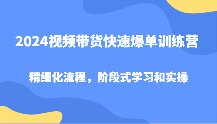 2024视频带货快速爆单训练营，精细化流程，阶段式学习和实操-云创项目库