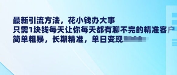 最新引流方法，花小钱办大事，只需1块钱每天让你每天都有聊不完的精准客户 简单粗暴，长期精准-云创项目库