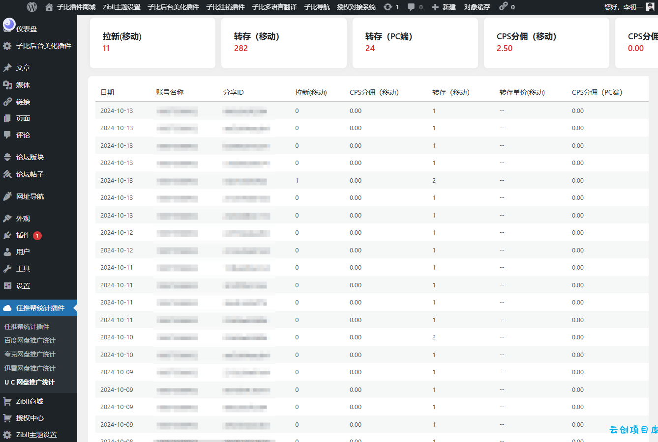 WordPress任推帮网盘拉新数据统计插件 WordPress任推帮网盘拉新数据统计插件