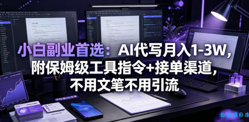 小白副业首选：AI代写月入1-3W，附保姆级工具指令+接单渠道，不用文笔不用引流【揭秘】-云创项目库