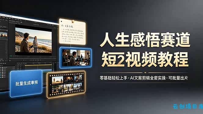 人生感悟赛道短视频教程，零基础轻松上手，AI文案剪辑全套实操可批量出片-云创项目库