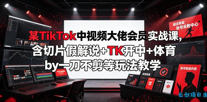 某TikTok中视频大佬会员实战课,含切片假解说+TK开中+体育by一刀不剪等玩法教学-云创项目库