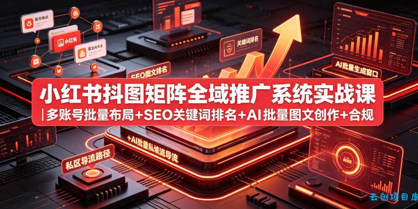 小红书抖图矩阵全域推广系统实战课｜多账号批量布局+SEO关键词排名+AI批量图文创作+合规私域导流完整落地教程-云创项目库