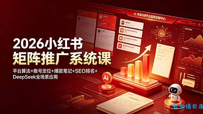 2026小红书矩阵推广系统课：平台算法+账号定位+爆款笔记+SEO排名+DeepSeek全场景应用-云创项目库