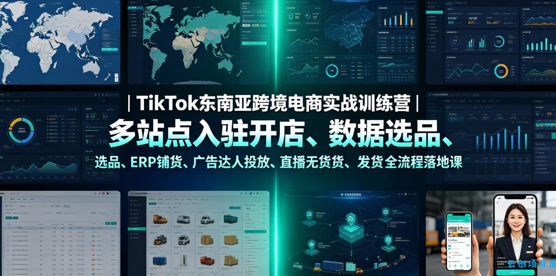 TikTok东南亚跨境电商实战训练营|多站点入驻开店、数据选品、ERP铺货、广告达人投放、直播无货源发货全流程落地课-云创项目库