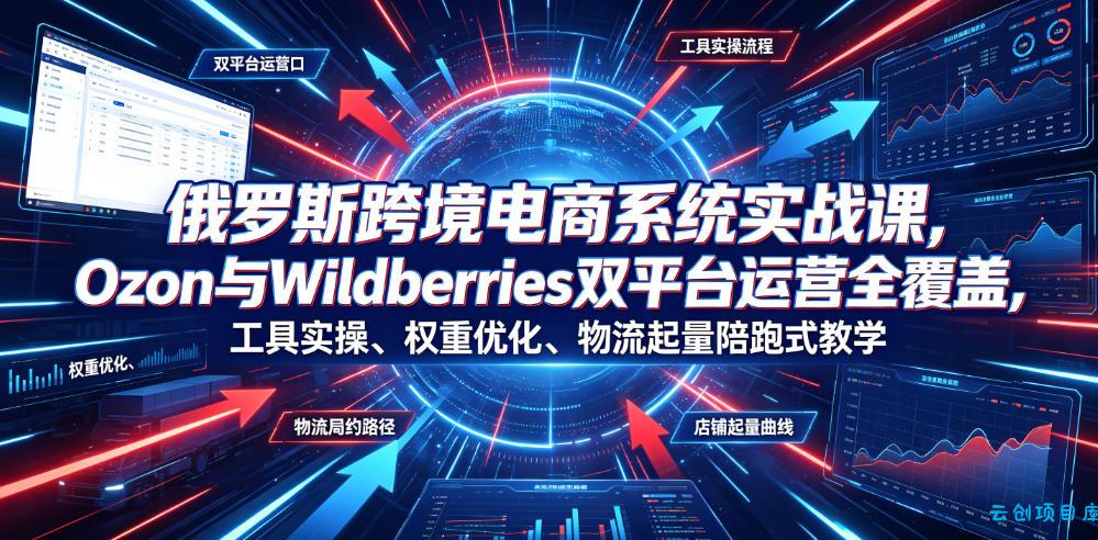 俄罗斯跨境电商系统实战课,Ozon与Wildberries双平台运营全覆盖,工具实操、权重优化、物流履约、店铺起量陪跑式教学-云创项目库
