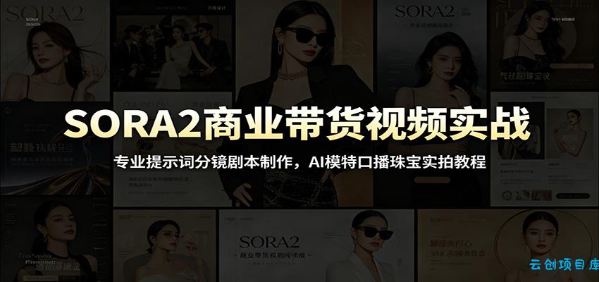 SORA2商业带货视频实战：专业提示词分镜剧本制作，AI模特口播珠宝实拍教程-云创项目库