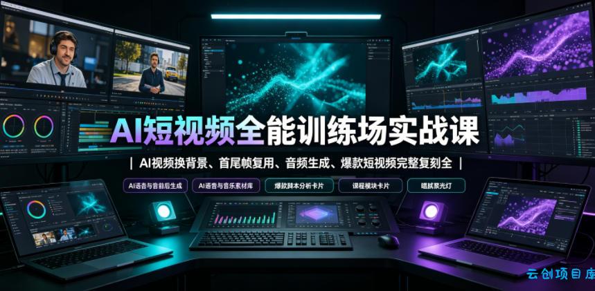 AI短视频全能训练场实战课｜AI视频换背景、首尾帧复用、音频生成、爆款短视频完整复刻全套实操教学-云创项目库