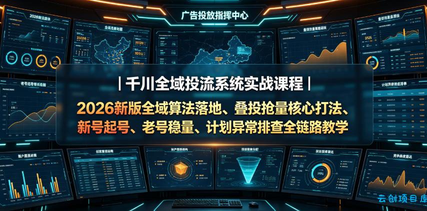 千川全域投流系统实战课程|2026新版全域算法落地、叠投抢量核心打法、新号起号、老号稳量、计划异常排查全链路教学-云创项目库