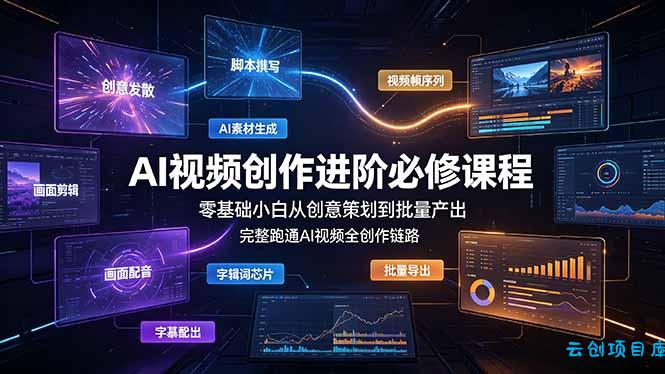 AI视频创作进阶必修课程:零基础小白从创意策划到批量产出,完整跑通AI视频全创作链路-云创项目库