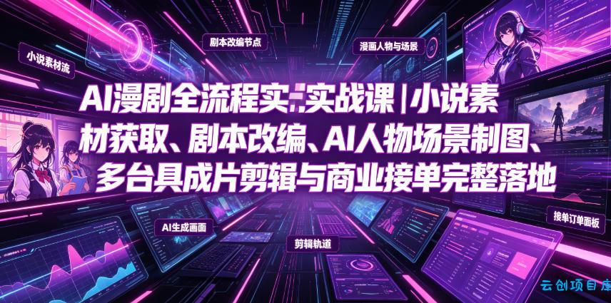 AI漫剧全流程实战课|小说素材获取、剧本改编、AI人物场景制图、多工具成片剪辑、平台付费变现与商业接单完整落地-云创项目库