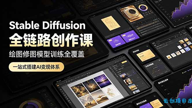 Stable Diffusion全链路创作课,绘图修图模型训练全覆盖,一站式搭建AI变现体系-云创项目库