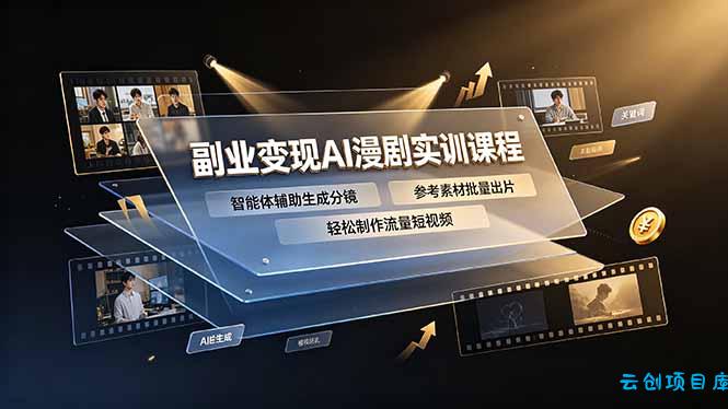 副业变现AI漫剧实训课程,智能体辅助生成分镜,参考素材批量出片,轻松制作流量短视频-云创项目库