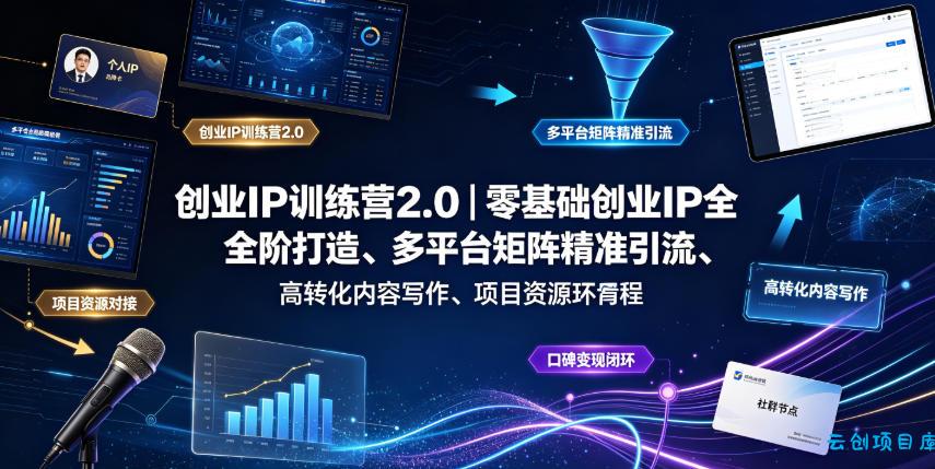 创业IP训练营2.0|零基础创业IP全阶打造、多平台矩阵精准引流、高转化内容写作、项目资源对接与口碑变现闭环课程-云创项目库