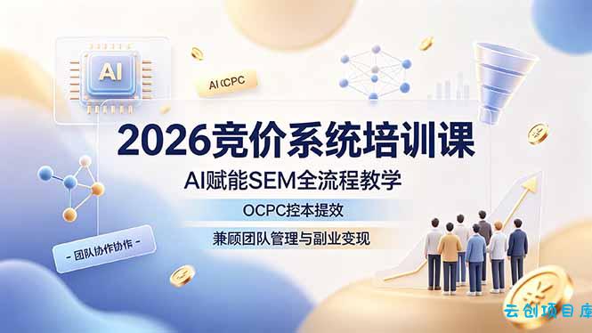 2026竞价系统培训课,AI赋能SEM全流程教学,OCPC控本提效,兼顾团队管理与副业变现-云创项目库