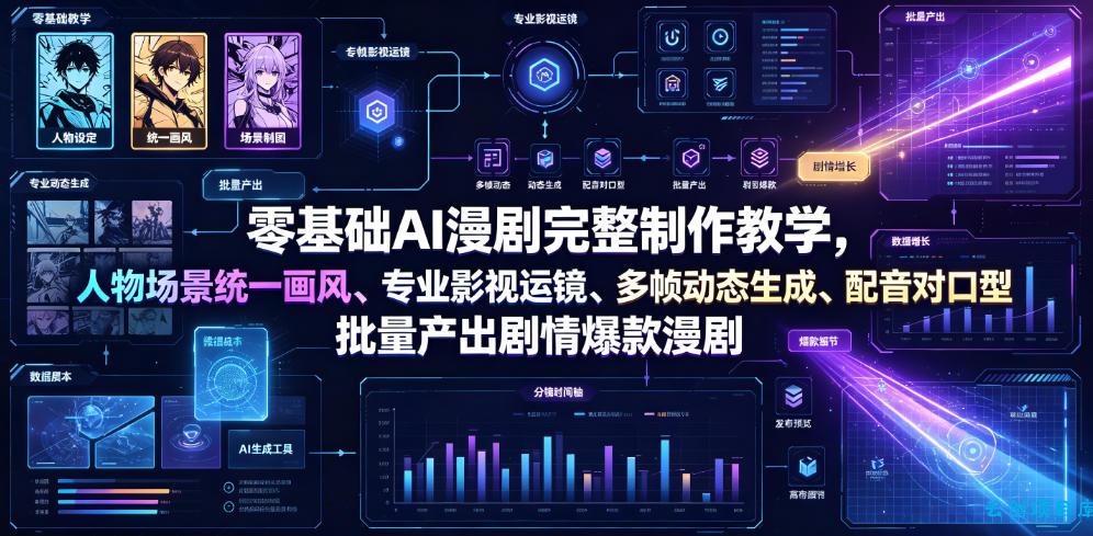 零基础AI漫剧完整制作教学,人物场景统一画风、专业影视运镜、多帧动态生成、配音对口型,批量产出剧情爆款漫剧-云创项目库