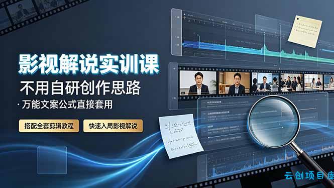 影视解说实训课:不用自研创作思路,万能文案公式直接套用,搭配全套剪辑教程,快速入局影视解说-云创项目库