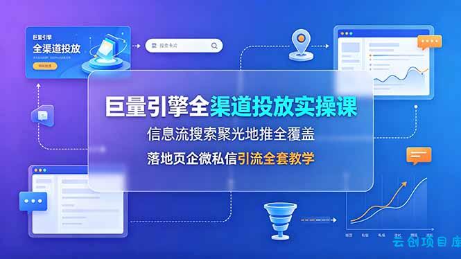巨量引擎全渠道投放实操课，信息流搜索聚光地推全覆盖，落地页企微私信引流全套教学-云创项目库