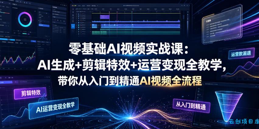 零基础AI视频实战课:AI生成+剪辑特效+运营变现全教学,带你从入门到精通AI视频全流程