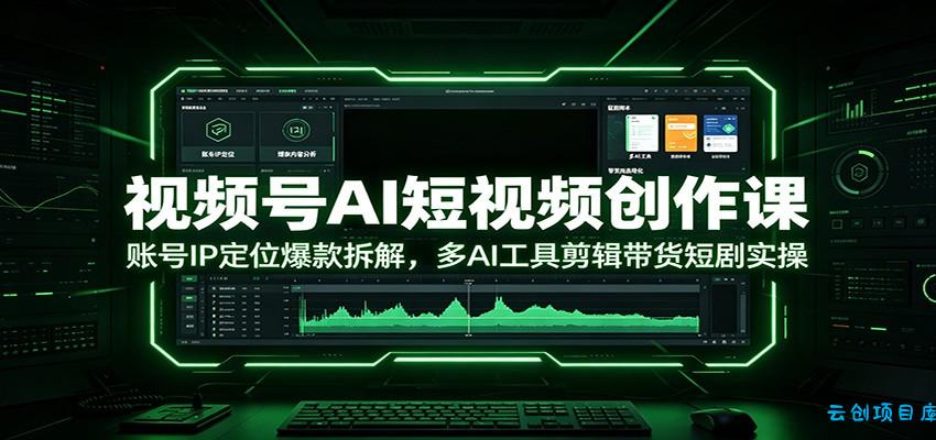 视频号AI短视频创作课：账号IP定位爆款拆解，多AI工具剪辑带货短剧实操-云创项目库