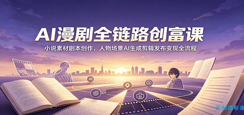 AI漫剧全链路创富课：小说素材剧本创作，人物场景AI生成剪辑发布变现全流程-云创项目库