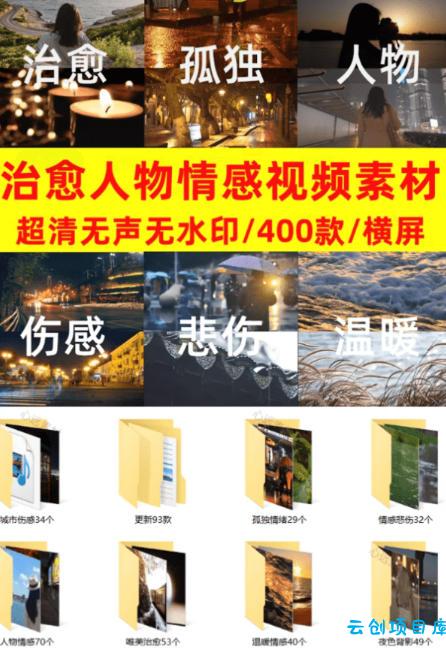 爆款短视频常用视频素材!抖音治愈伤感人物情感视频素材,400款合集,无声无水印,视频感氛围拉满
