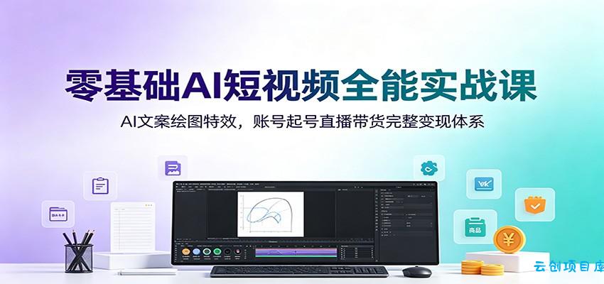 零基础AI短视频全能实战课：AI文案绘图特效，账号起号直播带货完整变现体系-云创项目库