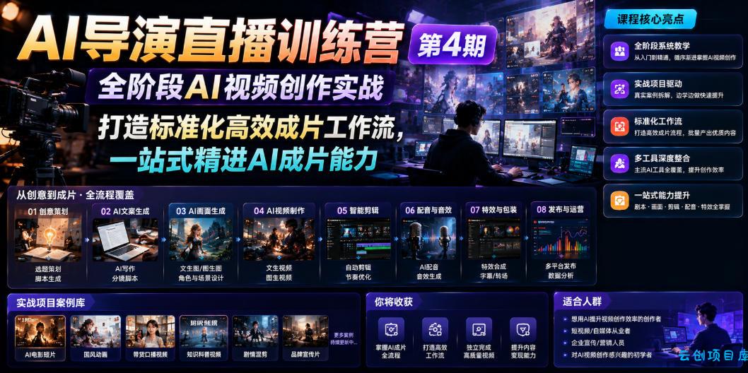 AI导演直播训练营第4期|全阶段AI视频创作实战,打造标准化高效成片工作流,一站式精进AI成片能力