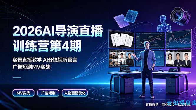 2026AI导演直播训练营第4期，实景直播教学AI分镜视听语言，广告短剧MV实战，解决人物画面崩坏痛点-云创项目库