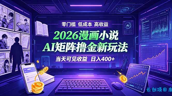 爆款小说漫画大阅读    ai矩阵操作    当天可见收益  日入400+    零门槛    高收益-云创项目库