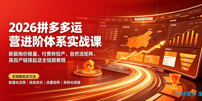 2026拼多多运营进阶体系实战课｜新版拖价稳量、付费转投产、自然流矩阵、高投产链接起店全链路教程-云创项目库