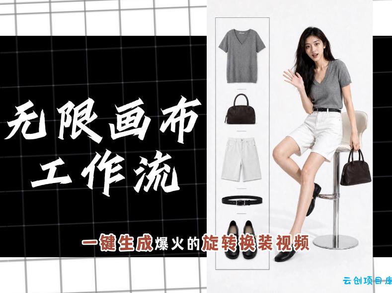 无限画布工作流，一键制作爆火的旋转换装视频，操作简单，零基础也能学会-云创项目库