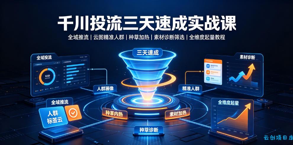 千川投流三天速成实战课｜全域推流、云图精准人群、种草加热、素材诊断筛选全维度起量教程-云创项目库