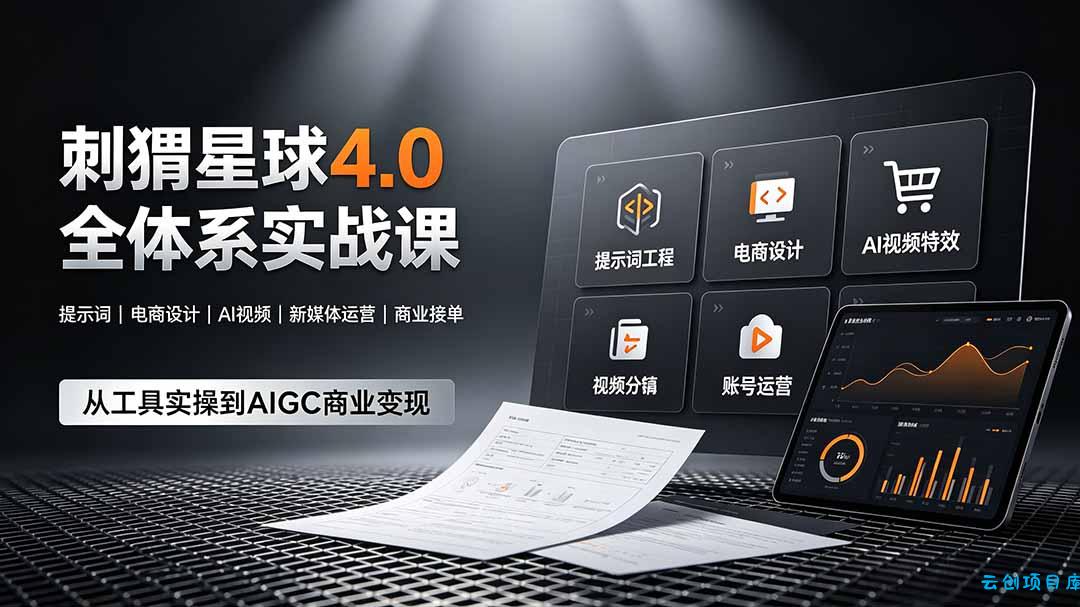 刺猬星球4.0全体系实战课，覆盖提示词工程、电商设计、AI视频特效与新媒体运营，一站式掌握AIGC商业核心技能-云创项目库