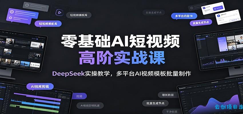 零基础AI短视频高阶实战课：DeepSeek实操教学，多平台AI视频模板批量制作-云创项目库