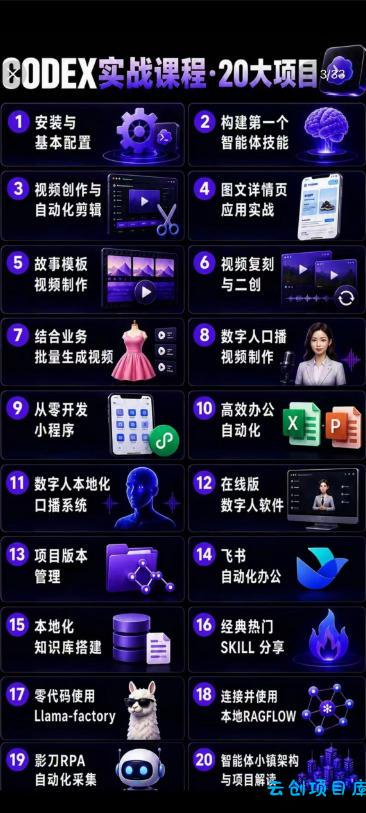 Codex智能体实战全能课|0基础从搭建技能到自动化落地,视频剪辑-办公-知识库-数字人全场景变现教程