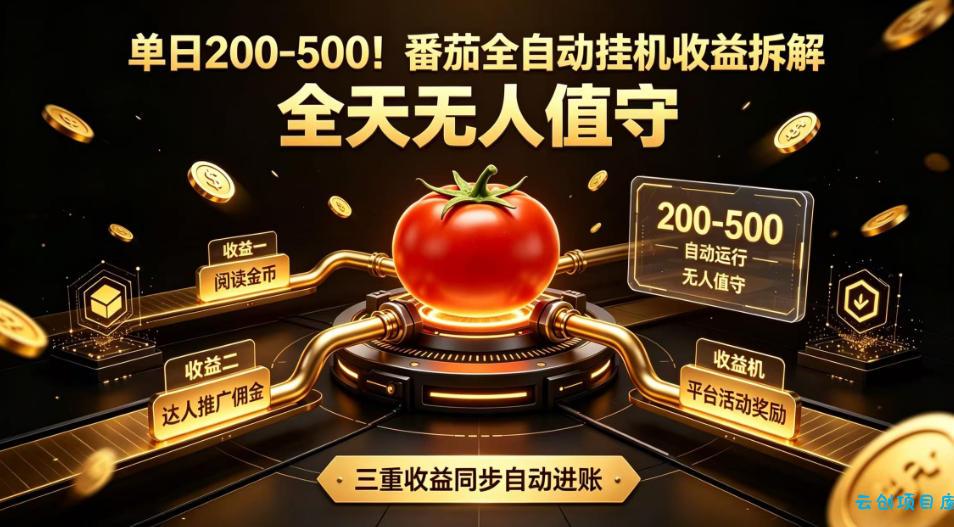 单日200-500！番茄全自动挂G收益拆解，全天无人值守，矩阵操作收益翻倍【揭秘】-云创项目库