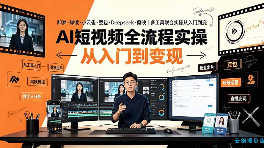 AI短视频全流程实操：即梦·蝉镜·小云雀·豆包·Deepseek·剪映｜多工具联合实操从入门到变现-云创项目库