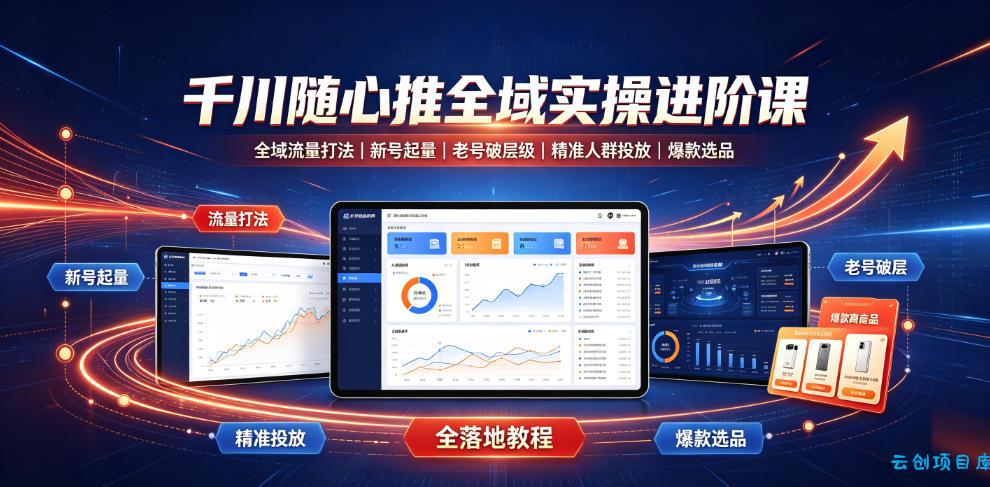 千川随心推全域实操进阶课|全域流量打法、新号起量、老号破层级、精准人群投放、爆款选品全落地教程-云创项目库