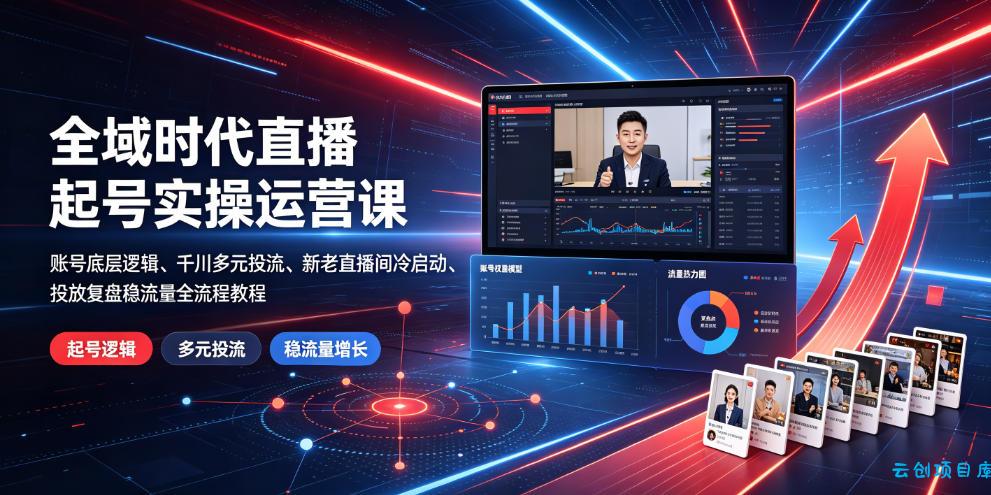 全域时代直播起号实操运营课|账号底层逻辑、千川多元投流、新老直播间冷启动、投放复盘稳流量全流程教程-云创项目库