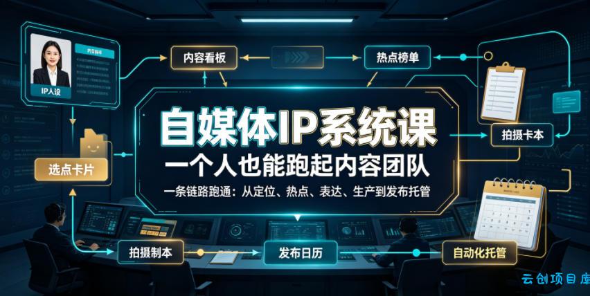 自媒体IP系统课，一个人也能跑起内容团队，一条链路跑通，从定位、热点、表达、生产到发布托管-云创项目库